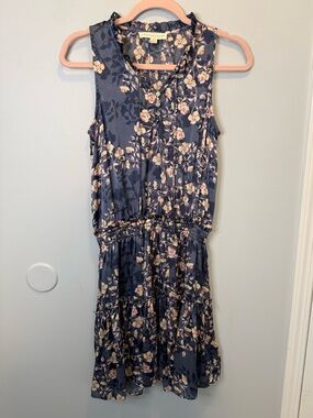 Lovestitch Erica Gray Floral Smocked Waist Sleeveless Mini Dress Small